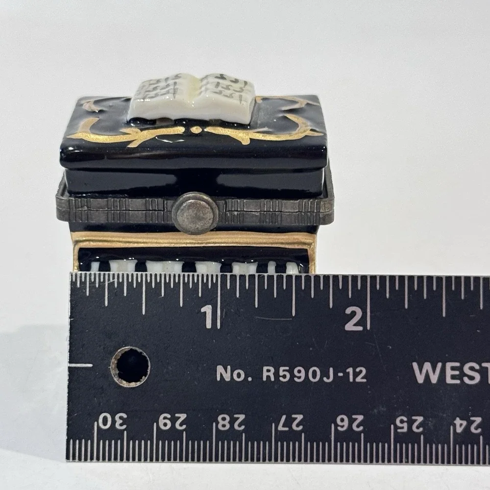Vintage Miniature Black‎ Piano Ceramic Hinged Lid Trinket Jewelry Keepsake Box